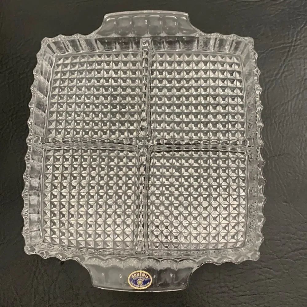 Bohemia Czech Republic Lead Crystal Over 24% EbO Heavy Textured 9 3/4 X 8 Inches